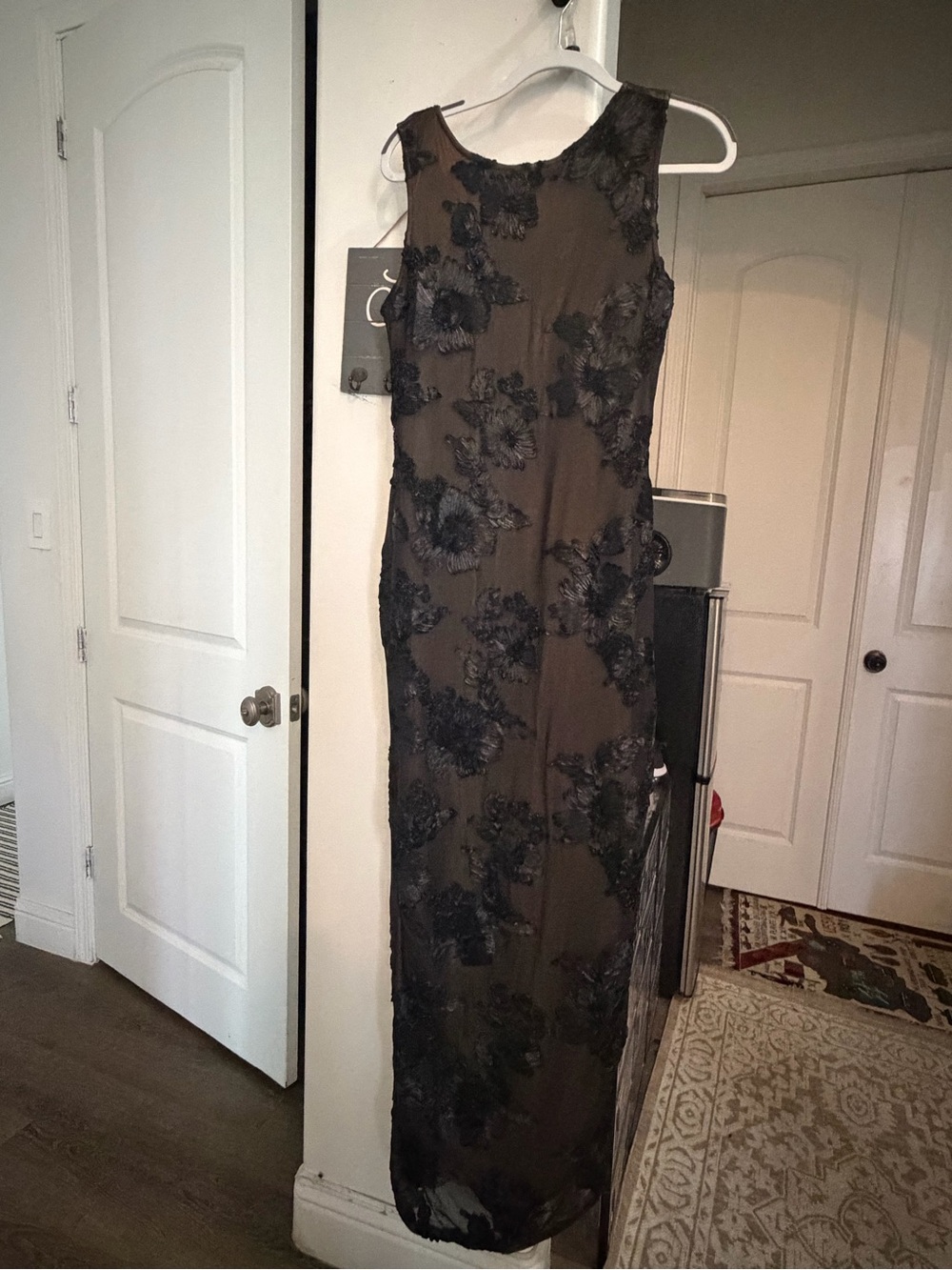 Fashion Nova Black Floral Appliqué Maxi Dress